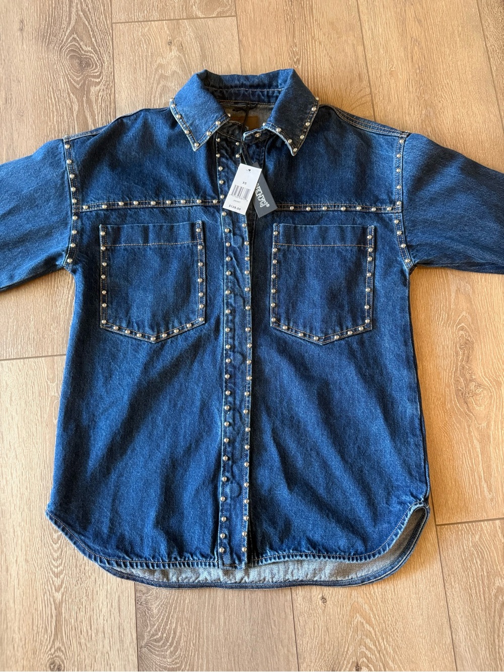 Blank NYC Dark Blue Denim Jacket/Shacket with Stud Accents